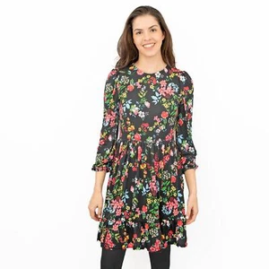Oasis Womens Dress Black Floral Printed Polyester Midi 3/4 Sleeve Summer Sale - Picture 1 of 11
