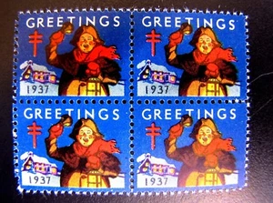 WX89 Block of 4 Bell Ringer US Christmas Seals - 1937 (SEE ITEM DESCRIPTION) - Picture 1 of 2