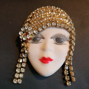 Vintage Beatriz signierte Porzellan Swarovski Kristall Brosche 40er stilvoll Gal - Bild 1 von 9