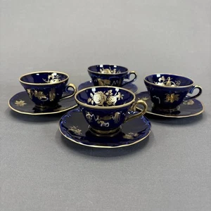 Bareuther Waldsassen Bavaria Echt Kobaltblau Demitasse Tasse und Untertasse 4er Set - Bild 1 von 24