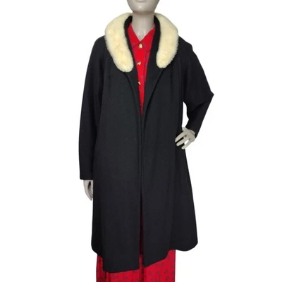 Abrigo Vestido Columpio Ópera Frente Abierto Cuello Piel Zorro Lana Negro Años 30 De Colección Foto 1 de 4