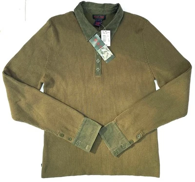 Ralph Lauren Women's Moss Green Ribbed Henley Sweater Large L  Cotton NWT New - Image 1 of 4