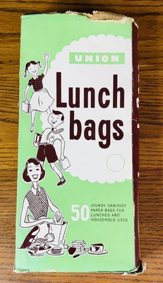 CAJA VINTAGE DE 50 BOLSAS DE ALMUERZO UNION AÑOS 50 60 ¡CON CAJA ORIGINAL!  Papel marrón Foto 1 de 4