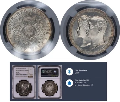 MS64 NGC 5 Mark 1904 Germany Empire Mecklenburg-Schwerin Silver Coin # 334 - Image 1 of 4