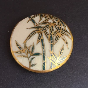 Satsuma Vintage Ceramic Button Bamboo Tree Gold Paint 1950s - Picture 1 of 8