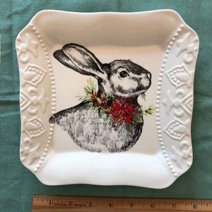Christmas bunny plate - 7.5" square - TableTops Unlimited - Picture 1 of 4