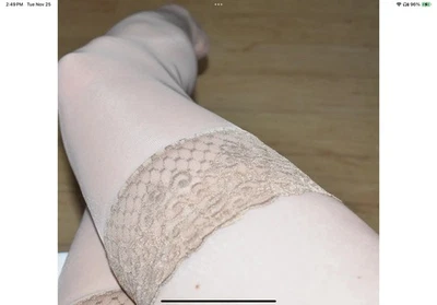 Meia-calça feminina pura nude blush bege vintage coxa alta sem marca - Imagem 1 de 4