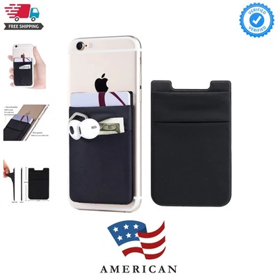 Paquete de 2 billeteras adhesivas para teléfono, soporte para tarjetas delgado de doble bolsillo para todos los teléfonos inteligentes Foto 1 de 4
