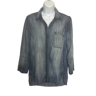 Cloth & Stone Top Medium Blue Chambray Denim Soft Tencel Shirttail Everyday - Image 1 of 4