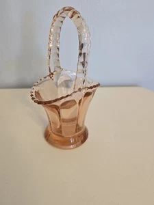 Vintage Rosa Depression Glas Korb mit Griff 6" x 3" - Bild 1 von 6