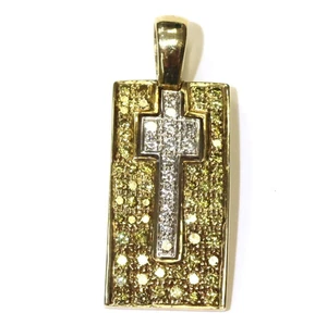 14k gold 1.87ct yellow & white diamond cross bar dog tag pendant medallion 9.2g - Picture 1 of 6