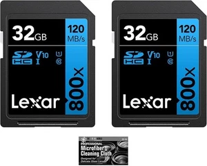 Lexar 32GB Professional 800x SDHC Class 10 UHS-I/U1 Memory Card 2-Pack Bundle - Picture 1 of 3