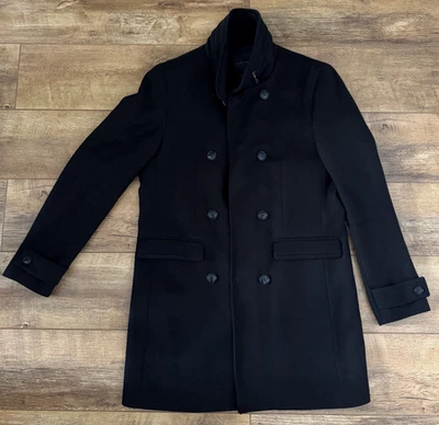 Zara Men's Overcoat - Size Large - Black - Zip & Button Fastening Good Condition - Image 1 of 4