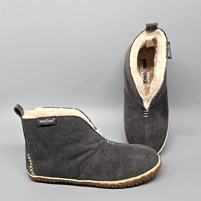Minnetonka Tucson Suede Faux Fur Lined Slipper Bootie Gray Women's Size 7 - Image 1 of 4
