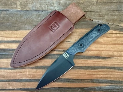 Cuchillos Leucadia Blade Co, The Ono, acero AEB-L 3,5", negro G10, funda de cuero Foto 1 de 4