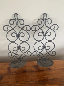 2 Black Vintage Metal Wall Hanging Candle Holders - Picture 1 of 6