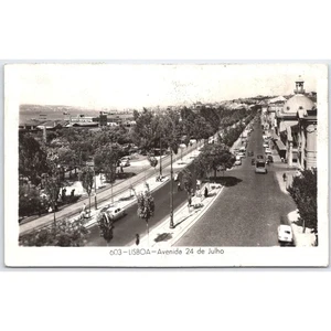 Cartolina Avenida 24 de Julho Lisbona Portogallo vista città RPPC foto reale - Foto 1 di 3