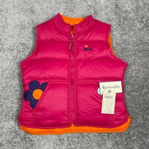 NWT Oshkosh Reversible Puffer Vest Girls 5 Pink Orange Quilted Full Zip Jacket - Picture 1 of 15