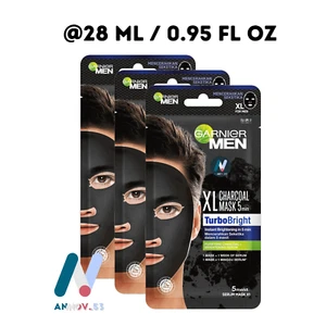 GARNIER Men Turbo Brighten XL Charcoal Black Tissue Sheet Mask Dull Skin 3X 28ml - Picture 1 of 23