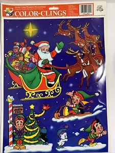 Vintage Window Clings Santa Sleigh Elves Gifts Reindeer Clings Decals USA NOS - Imagen 1 de 2