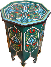 Moroccan Wood Side End Table Corner Coffee Handmade Hand Painted Green 