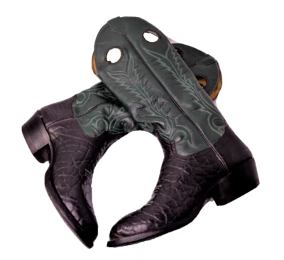 Botas altas vintage de cuero granulado Tony Lama verde y negro occidental EE. UU. 6D Foto 1 de 4