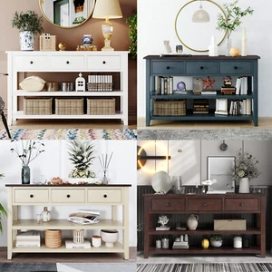 3 Tiers Console Table Sofa Table with Two Open Storage Shelves and Drawer - Picture 1 of 35