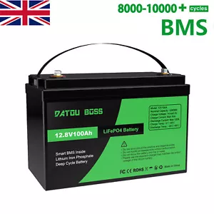 12V 100AH Lithium Battery Rechargeable LiFePO4 Deep Cycle Solar RV Home Garden - Picture 1 of 12
