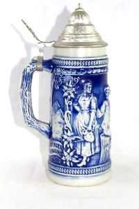Baúl Einkuhler vintage Gerz W.Germany cerveza Stein azul cobalto con tapa - Imagen 1 de 10