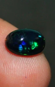 Black Opal gemstone Natural Black Ethiopian oval black opal cabochon 1.80 Cts - Picture 1 of 4