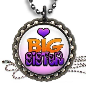 Big Sister Bottle Cap Necklace Handcrafted New Baby Big Sis Family Love - Picture 1 of 1
