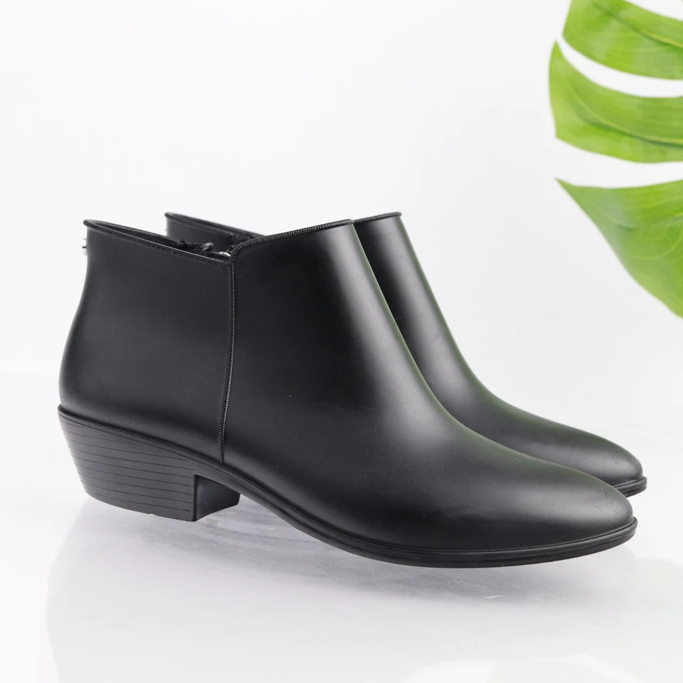 Sam Edelman Womens Petty Rain Boot Size 8 Black Rubber Zip Bootie Block Heel - Image 1 of 4