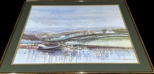 Farm House by the Lake by Frank Edward Ackerman Watercolor B/1/1/4 - Picture 1 of 6
