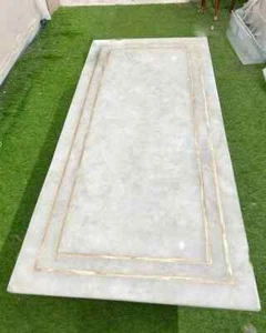 Handmade White Quartz Kitchen Island Dining Table Countertop Agate Accent Decor - Picture 1 of 8