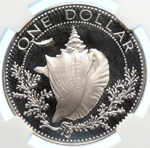 1978 BAHAMAS Pretty CONCH SHELL Vintage OLD Proof Silver Dollar Coin NGC i106370 - Picture 1 of 5