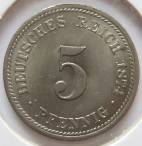 Coin German Empire Empire 5 Pfennig 1874 D in Uncirculated - Picture 1 of 2