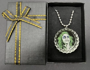 Beetlejuice Inspired Necklace / Trendy Bottle Cap Pendant / Halloween / Gift - Picture 1 of 2
