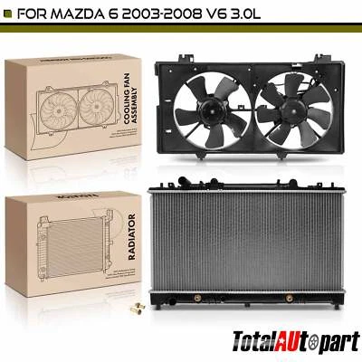 Kit de montaje de radiador y ventilador de refrigeración doble para Mazda 6 2003 2004 2005-2008 V6 3,0 L Foto 1 de 4
