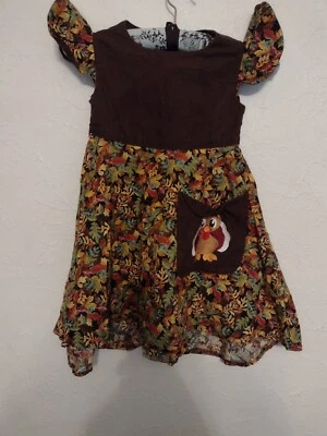 Vestido de Pavo de Acción de Gracias Hecho en Casa Niña Talla 4-5 Hecho a Mano Bordado Jersey Foto 1 de 4