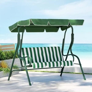 Outdoor Swing Chair Garden Bench Furniture Canopy 3 Seater White Green - Picture 1 of 7