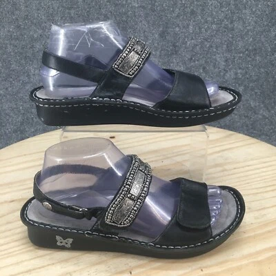 Sandalias Alegria Mujer 6 Verona Tirantes Cuero Negro Metálico Comodidad Foto 1 de 4