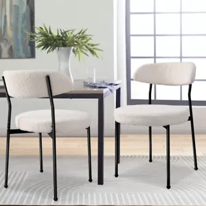 Boucle Upholstered Dining Chairs with Curved Backrest & Metal Legs Set of 2 - Picture 1 of 14