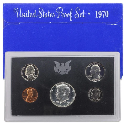 1970 S Proof Set Original Box Large Date Cent US Mint 5 Coins Cover