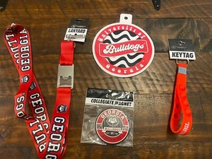 Georgia Bulldogs Lot-  Key Tag, Lanyard With Bottle Opener, Magnet, Decal  NEW! - Picture 1 of 6