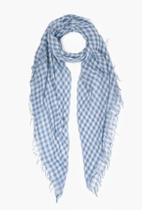 Neu authentisch Chan Luu Gingham Print Kaschmir Seide Schal-Provence blau - Bild 1 von 6