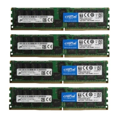 Crucial 64GB (4X 16GB ) DDR4 2400MHz PC4-19200 ECC Registered Ram CT16G4RFD424A - Image 1 of 4