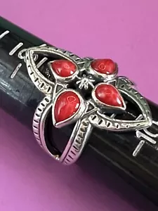 NUOVO anello croce corallo rosso 4 pietre argento sterling American West taglia 6 - Foto 1 di 7