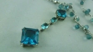Kette mit blauen Steinen Fancy 925er Sterling Silber - Picture 1 of 8
