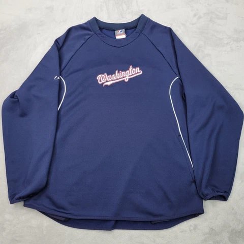 Washington National Shirt Men Large Blue Long Sleeve Sweater Therma Warmup Adult Cover