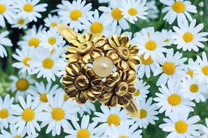 Rare French Art Nouveau C 1900 18K Gold Pearl Daisies Flowers Stem 7.5 Ring 🌼🐝 - Picture 1 of 10